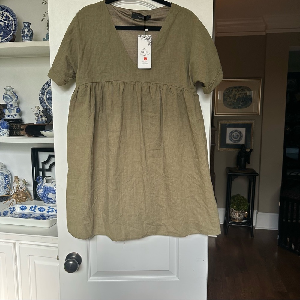 YIBOCK - NEW baby doll dress poly cotton blend w/ lining, short sleeve cuffed